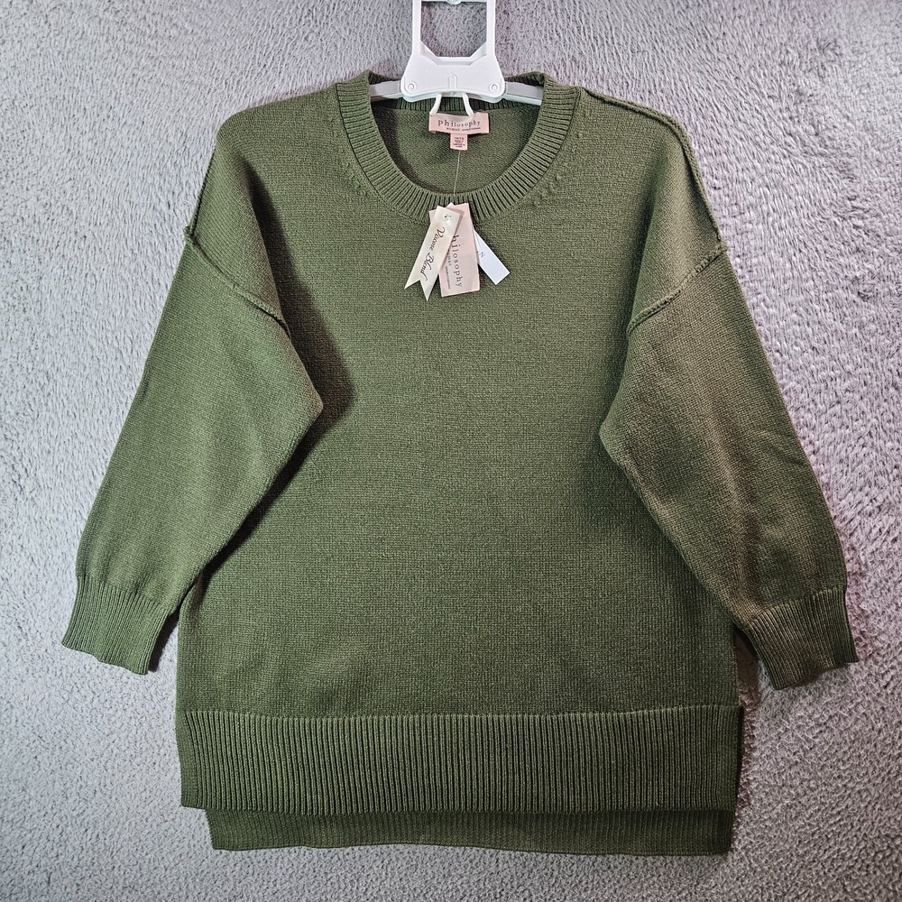 NWT Philosophy Sweater Women 1X‎ Crew Neck  Knit Olive Green Viscose Blend